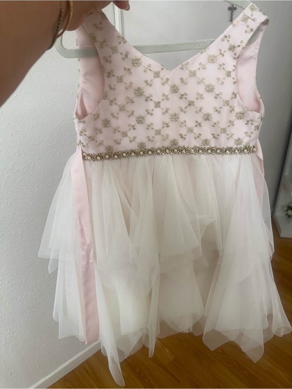 American Princess Pink and Cream Tulle Party Dress with Beaded Waistband